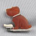 Platinum Carved Carnelian Onyx and Diamond Dog Brooch