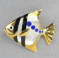 18kt Gold Lapis Motherofpearl and Black Jade Fish Brooch Tiffany  Co