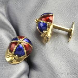 18kt Gold and Enamel Jockey Cap Cuff Links Julius Cohen