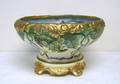 Limoges 2pc porcelain footed punch bowl with gilt trim and extensive grape design inside and out