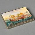 Sterling Silver Card Case with Enameldecorated Sea Battle Scene