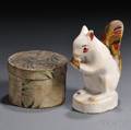 Painted Chalkware Squirrel Mantel Figure and a Small Bandbox