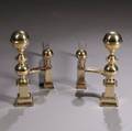 Pair of Classical Brass and Iron Balltop Andirons