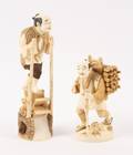 Collection of 2 Hand Carved Ivory Figures Marked