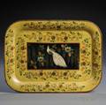 Polychrome and Gilt Paint and Stencildecorated Yellow Tin Tray