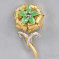 14kt Gold Jadeite and Diamond Flower Brooch