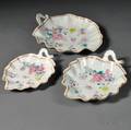 Nest of Three Leafform Floraldecorated Chinese Export Porcelain Dishes