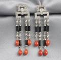 Onyx Coral and Diamond Earpendants