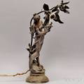 Art Nouveau Patinated Cast Metal Figural Reine de Pres Table Lamp