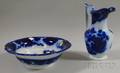 English Flow Blue Cashmere Pattern Ironstone Chamber Pitcher and Basin