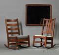 Two Arts  Crafts Oak Rocking Chairs and a Mirror