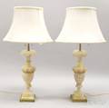 Pair of Carved Alabaster Vase GarnitureTable Lamps
