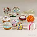 Twelve Assorted Late Victorian and Modern Art Glass Paperweights