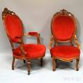 Two Victorian Velvet Upholstered Carved Walnut Parlor Armchairs