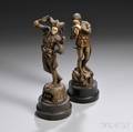 Two Bronze and Carved Ivory Figures Depicting a Jester and a Young Piper