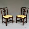 Pair of Chippendale Carved Mahogany Side Chairs with Damask Upholstered Slip Seats