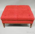 Large Victorianstyle Brass Tackembellished Tufted Printed Cotton Upholstered Ottoman with Turned Wood Legs