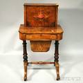 German Victorian Inlaid Burlwood Veneer and Carved Hardwood Fallfront Writing DeskWork Table with Stretcher Base