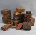 Fifteen Assorted Pyrographicdecorated Wooden Boxes