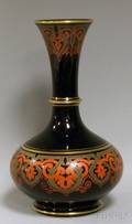 Late Victorian Persianstyle Enameldecorated Gloss Black Glazed Art Pottery Vase