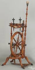 English or Scottish carved and turned spinning wheel 19th c