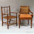 Classical Caned Fruitwood Armchair with Cushion Seat and Country Turned Wood Armchair