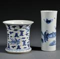 Two Blue and White Brush Pots