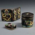 Three Blackground Cloisonne Items