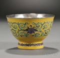 Silverinlaid Yellow Porcelain Bowl