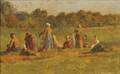 Attributed to Eastman Johnson American 18241906 Study for The Cranberry Harvest