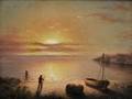 Mary Blood Mellen American 18171882 Quiet Shoreline with Figure at Sunset