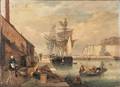 BritishDutch School 19th Century Harbor View