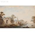 Dirck Verrijck Dutch 17341786 Two Works River Landscape with Travelers