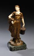 After Theophile Somme French 18711952 Bronze and Ivory Figure of a Peasant Girl with a Pail