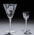 Two Pieces of Engraved Twist Stem Soda Glass Stemware