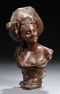 After George van der Straeten Belgian 18561928 Bronze Bust of Lady in a Hat