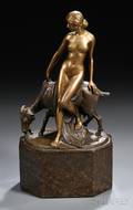 After Gotthilf Jaeger German 18711933 Bronze Figure of a Female Nude and a Goat