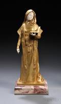 After Henri Louis Levasseur French 18531934 Giltbronze and Ivory Figure of a Nun Reading