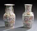 Two Rose Mandarin Chinese Export Porcelain Vases