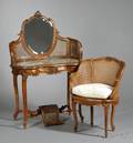 Louis XVstyle Oak Vanity and Armchair