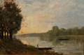 French School 19th Century River View with Push Pole Boats