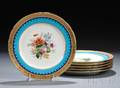 Six Minton Polychrome Enameled and Gilded Porcelain Plates