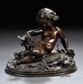 Continental School 19th Century Bronze Figure of a Boy with Birds