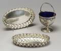 Pair of Whiting Oval Sterling Dishes and a Sterling Basket with Cobalt Glass Liner