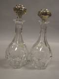 Pair of Gorham Art Nouveau Sterling Silver and Colorless Cut Glass Decanters