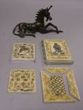 Japanese Ivory Mounted Cigarette Case and Compact and a Small Bronze Unicorn