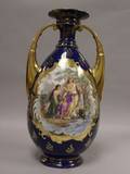 Austrian Gilt and Genre Scene Transfer Decorated TwoHandled Porcelain Vase