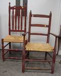 Red Painted Slatback Armchair and a Red Painted Banisterback Side Chair