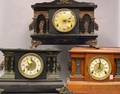 Three Frenchstyle Faux Slate and Wood Mantel Clocks