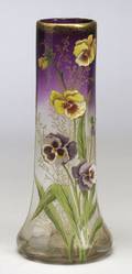 French Late Victorian Enameled Pansy Decorated Glass Vase